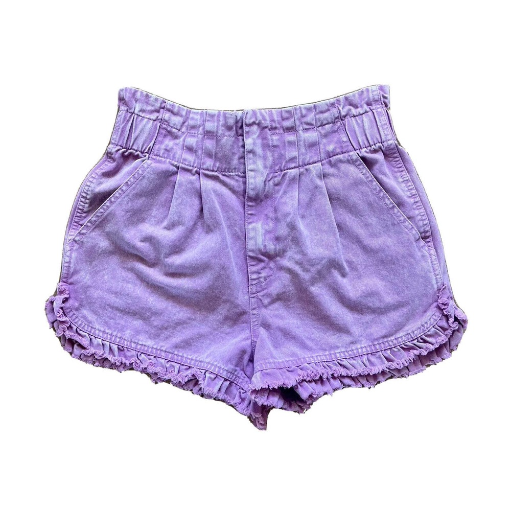 Francescas Paperbag Jeans Shorts Womens Sz S Corleen Ruffled Pink High Rise 90s